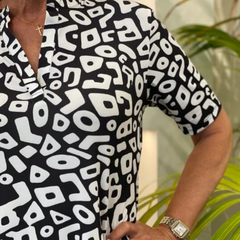 Aluna | Vestido Mini Estampado Geométrico Manga Corta