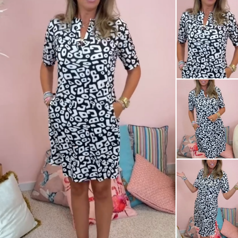 Aluna | Vestido Mini Estampado Geométrico Manga Corta