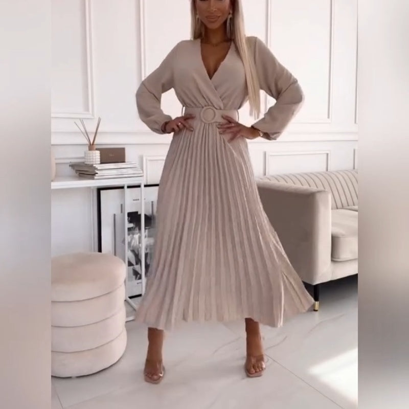 Elza | Vestido Midi Plisado con Mangas Largas