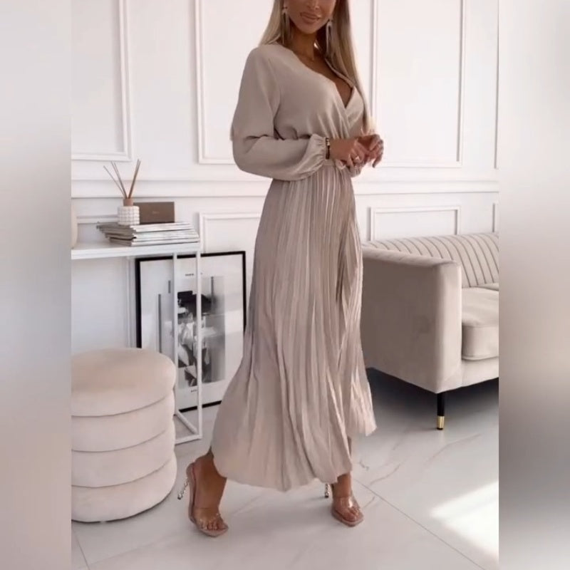 Elza | Vestido Midi Plisado con Mangas Largas