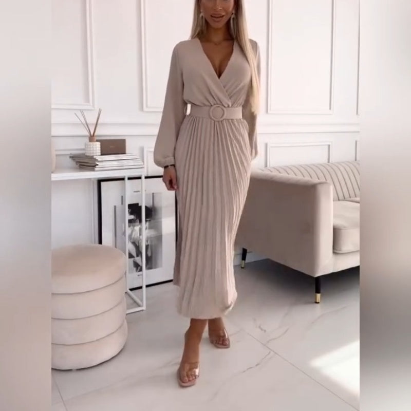 Elza | Vestido Midi Plisado con Mangas Largas