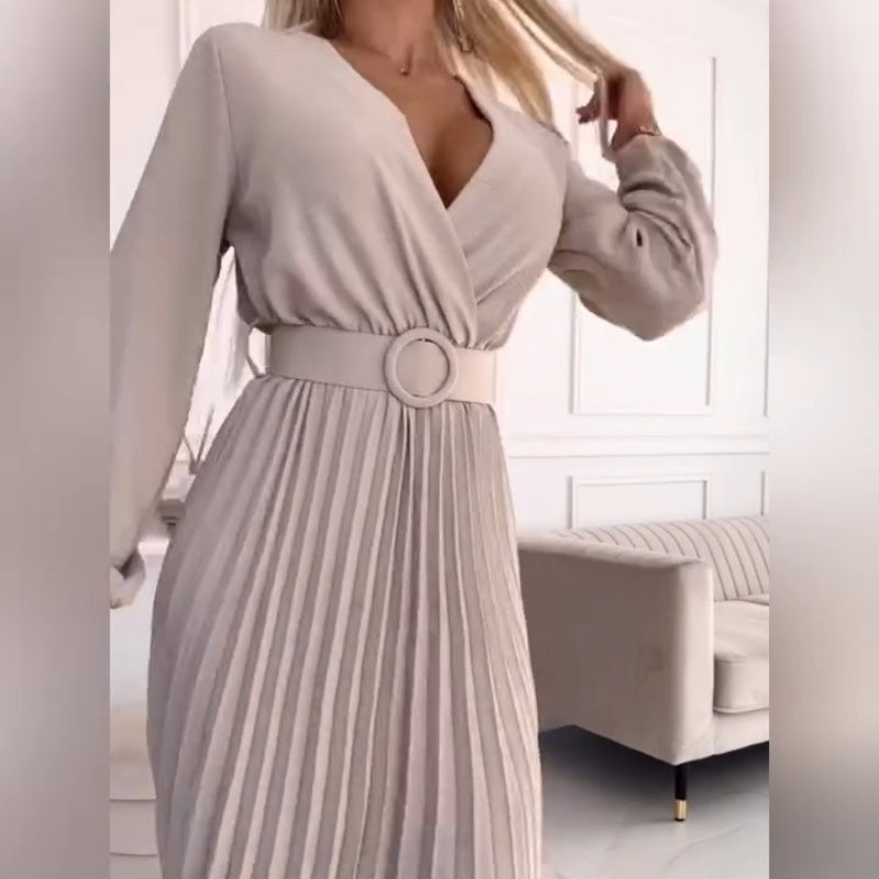 Elza | Vestido Midi Plisado con Mangas Largas