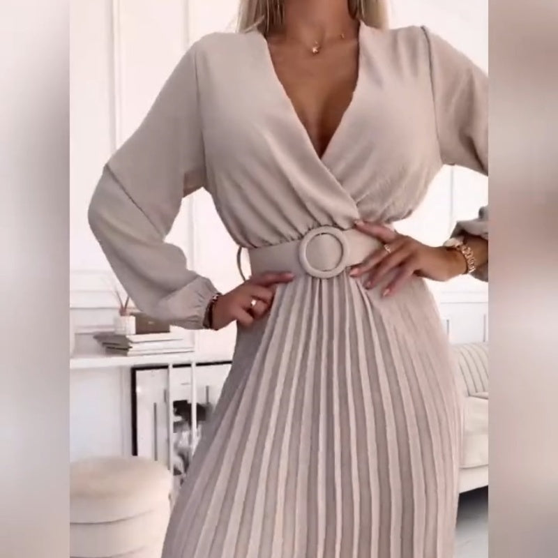Elza | Vestido Midi Plisado con Mangas Largas