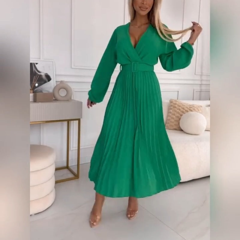 Elza | Vestido Midi Plisado con Mangas Largas