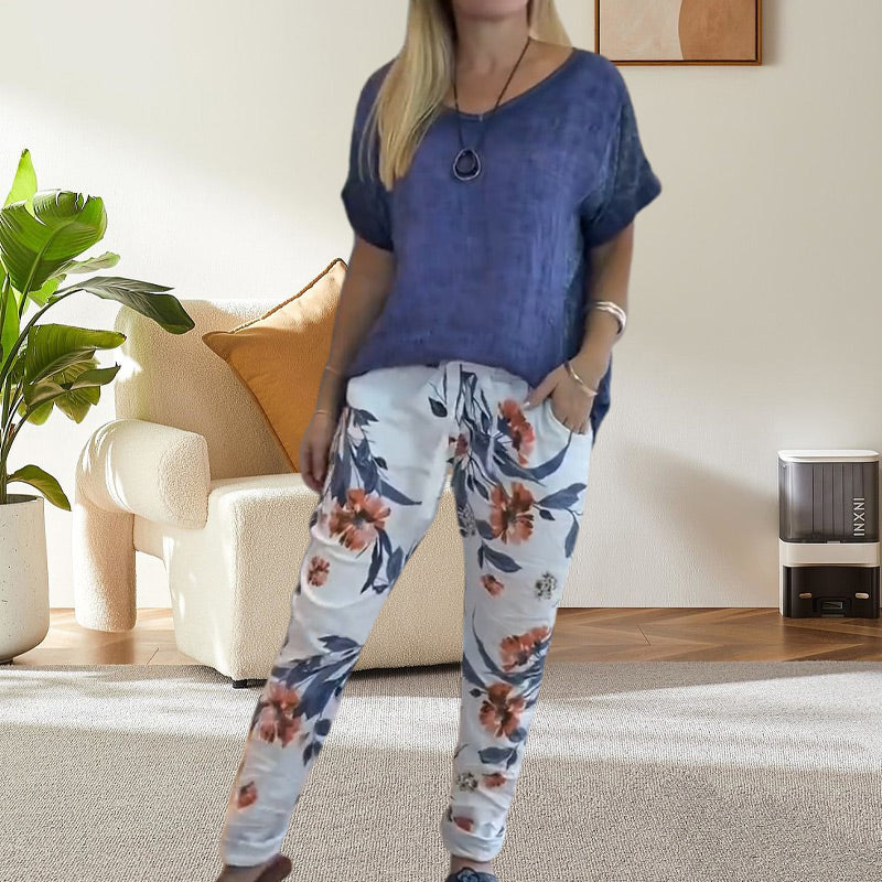Edurne |  Conjunto de Pantalones de Estar por Casa con Estampado Floral