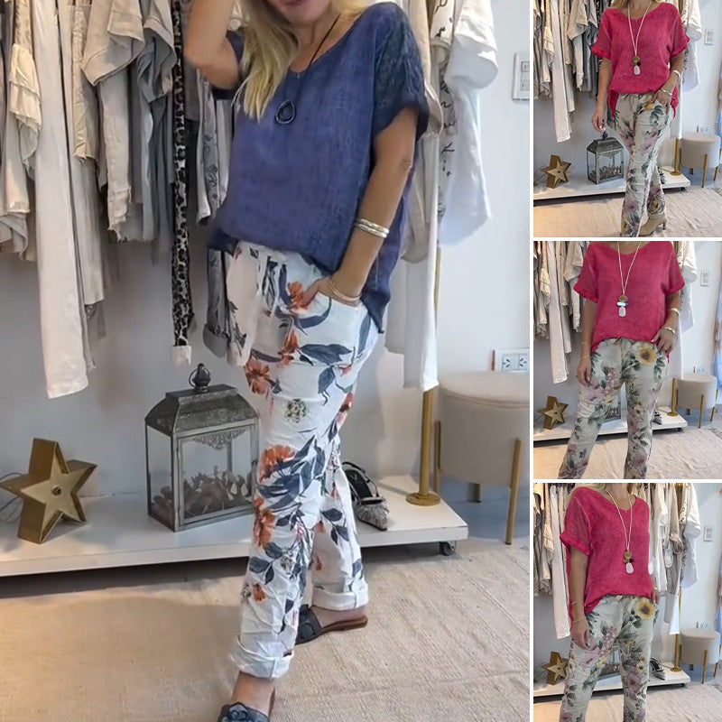 Edurne |  Conjunto de Pantalones de Estar por Casa con Estampado Floral