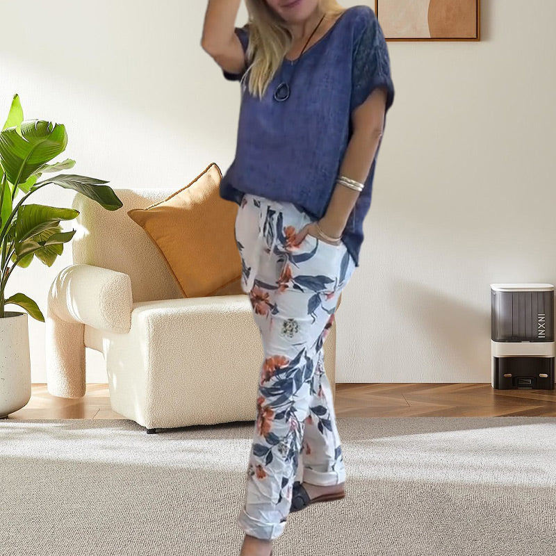 Edurne |  Conjunto de Pantalones de Estar por Casa con Estampado Floral
