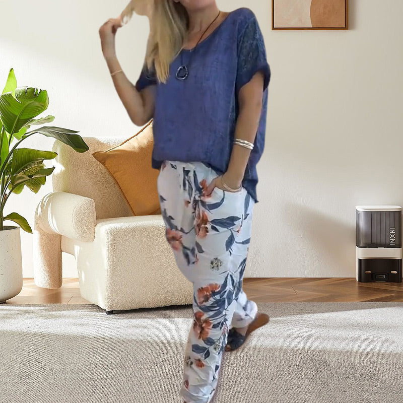 Edurne |  Conjunto de Pantalones de Estar por Casa con Estampado Floral