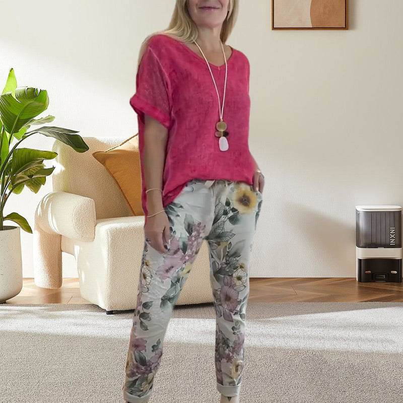 Edurne |  Conjunto de Pantalones de Estar por Casa con Estampado Floral