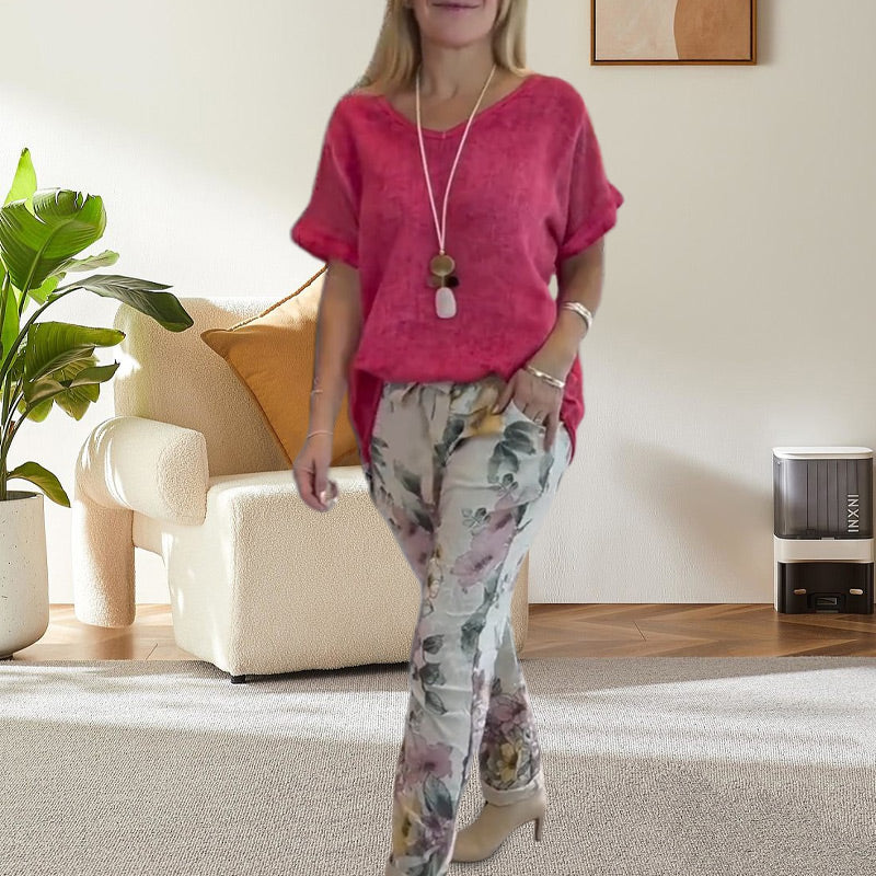 Edurne |  Conjunto de Pantalones de Estar por Casa con Estampado Floral