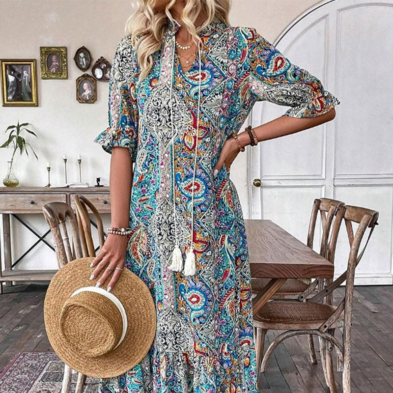 Aniy - Vestido Floral de Verano con Cuello en V