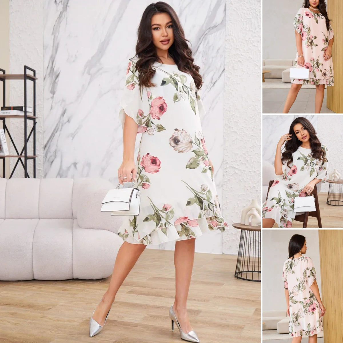Merita | Vestido Floral De Gasa Manga Corta
