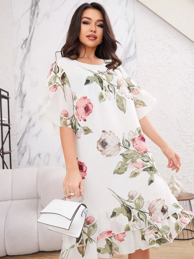 Merita | Vestido Floral De Gasa Manga Corta
