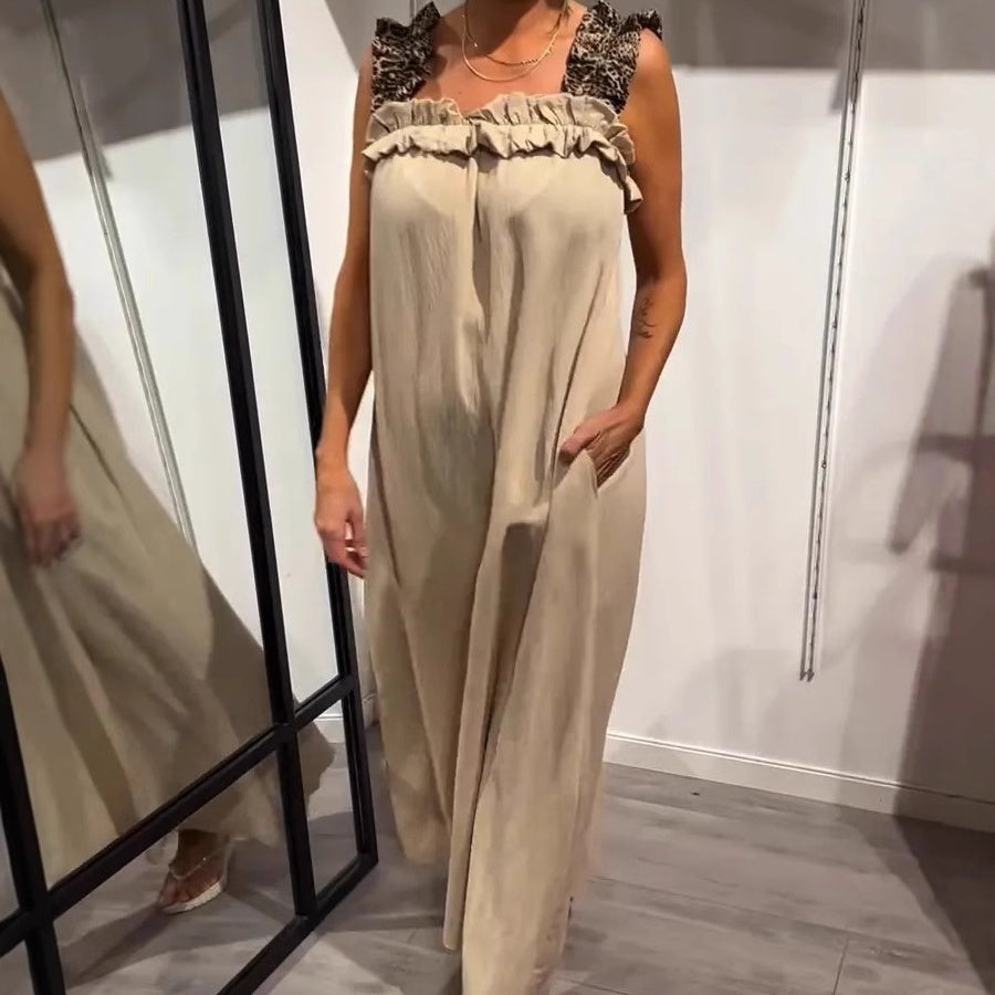 Fiola | Vestido Largo Sin Mangas Con Cuello de Volantes y Bolsillos