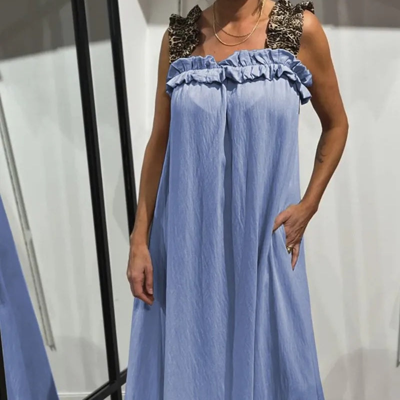 Fiola | Vestido Largo Sin Mangas Con Cuello de Volantes y Bolsillos