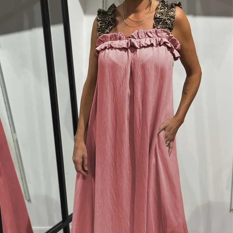 Fiola | Vestido Largo Sin Mangas Con Cuello de Volantes y Bolsillos