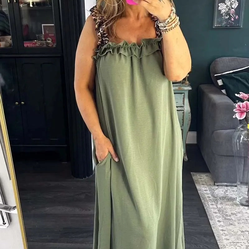 Fiola | Vestido Largo Sin Mangas Con Cuello de Volantes y Bolsillos