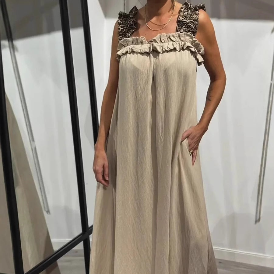 Fiola | Vestido Largo Sin Mangas Con Cuello de Volantes y Bolsillos