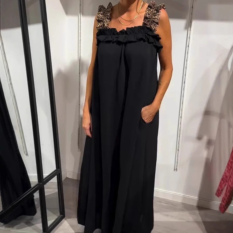 Fiola | Vestido Largo Sin Mangas Con Cuello de Volantes y Bolsillos