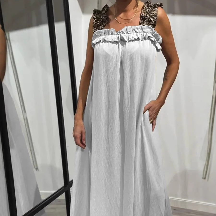Fiola | Vestido Largo Sin Mangas Con Cuello de Volantes y Bolsillos