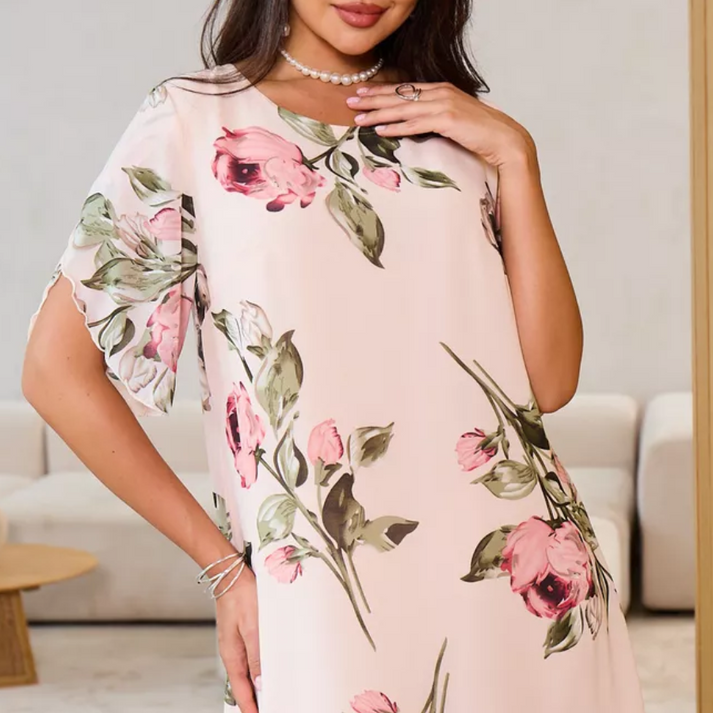 Merita | Vestido Floral De Gasa Manga Corta