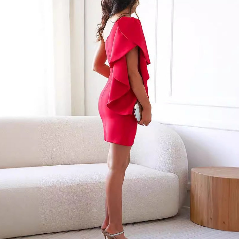 Leah | Vestido Corto Asimétrico Con Volante