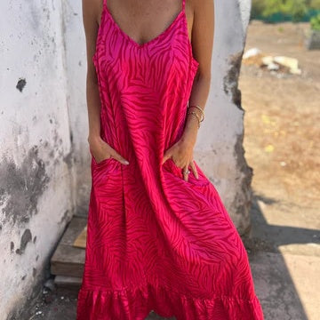 Timera | Vestido Maxi Estampado Cebra Sin Mangas