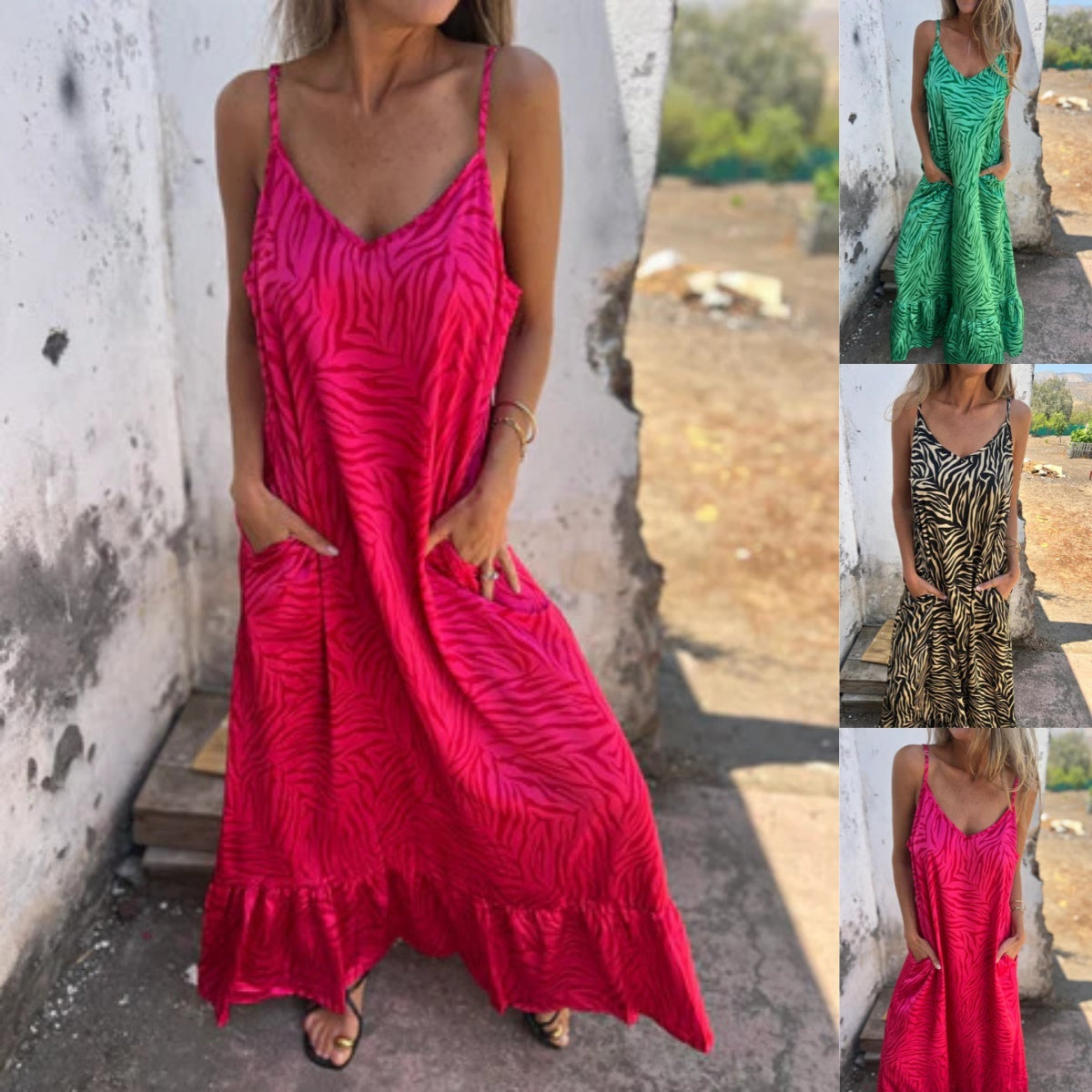 Timera | Vestido Maxi Estampado Cebra Sin Mangas