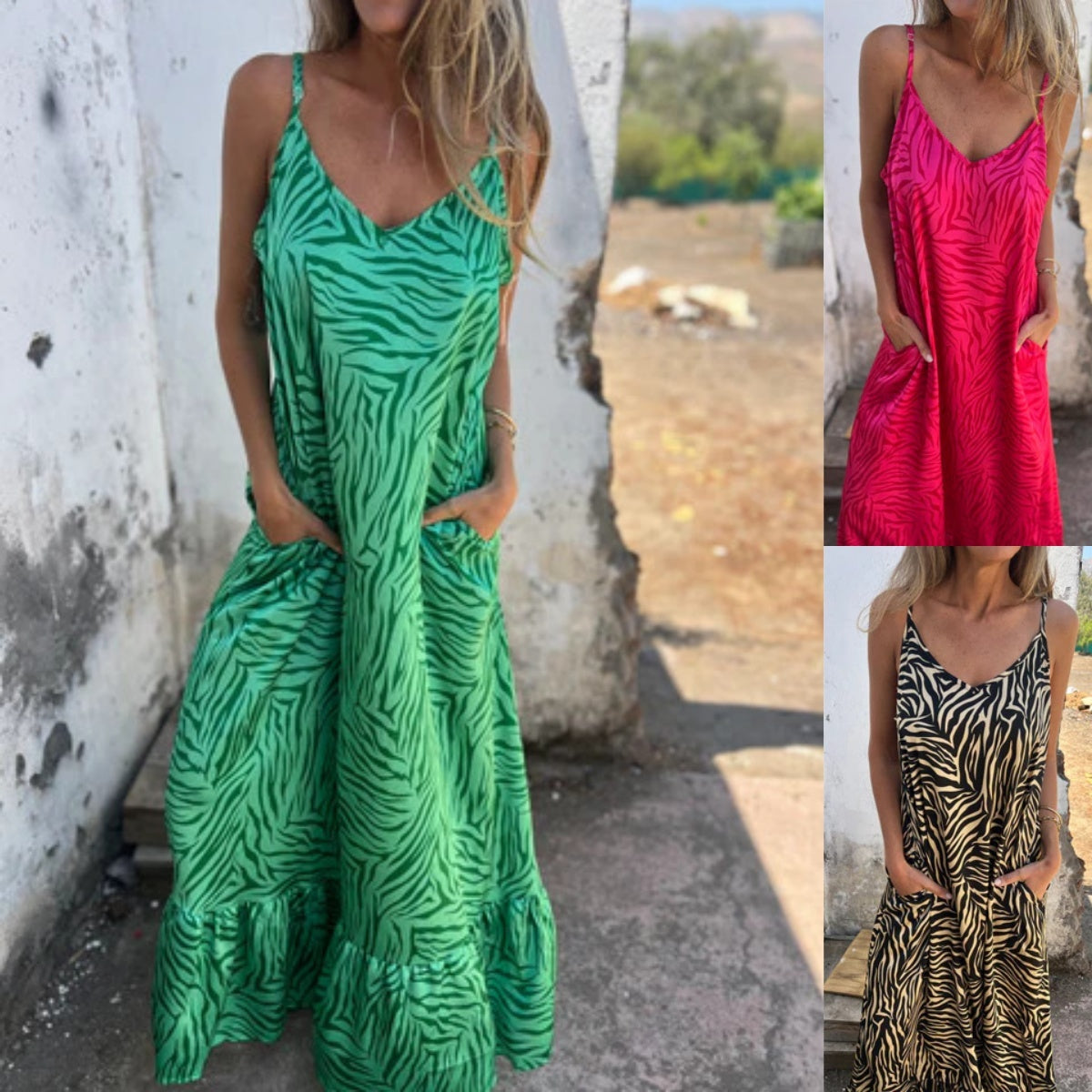 Timera | Vestido Maxi Estampado Cebra Sin Mangas