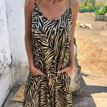 Timera | Vestido Maxi Estampado Cebra Sin Mangas