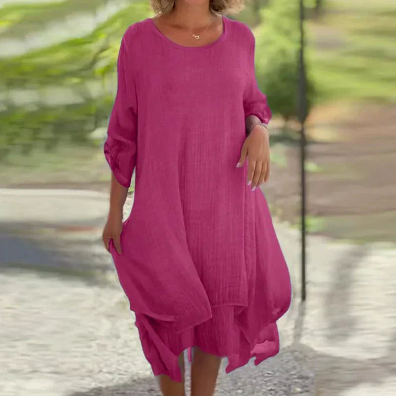 Mariela | Vestido midi de Cuello Redondo con bajo en Capas