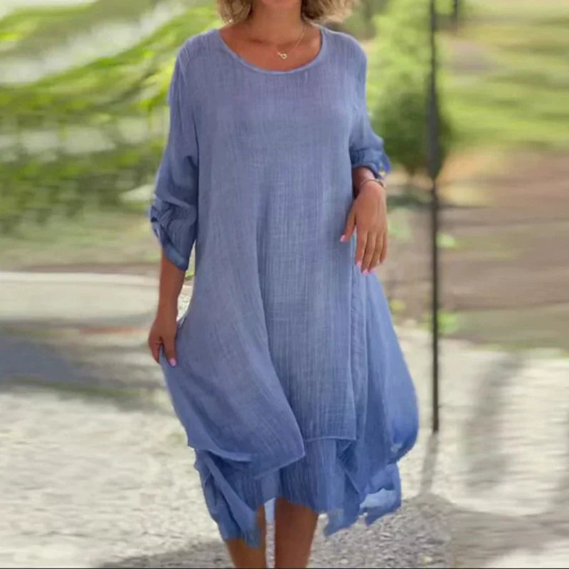 Mariela | Vestido midi de Cuello Redondo con bajo en Capas