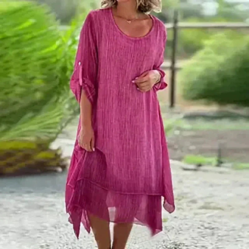 Mariela | Vestido midi de Cuello Redondo con bajo en Capas