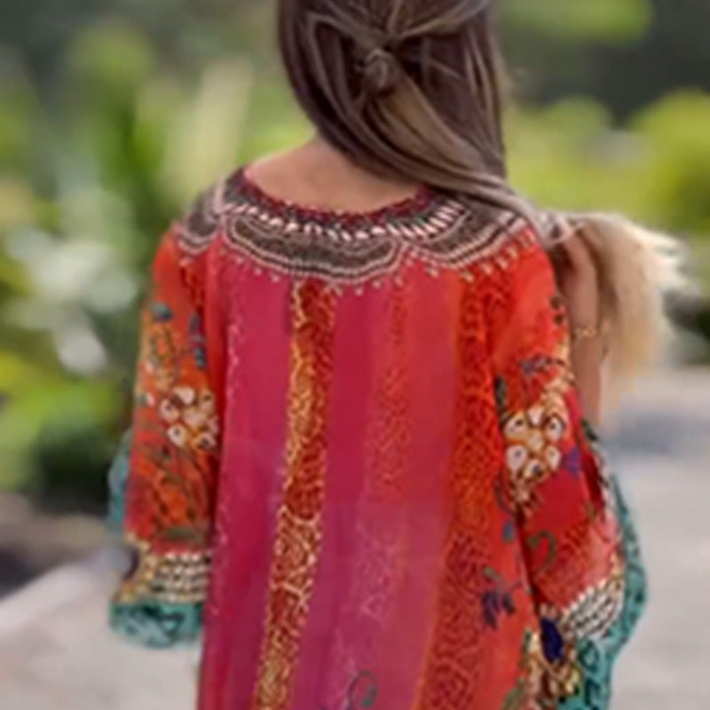 Joleena | Vestido Mini Asimétrico Estampado Cuello V