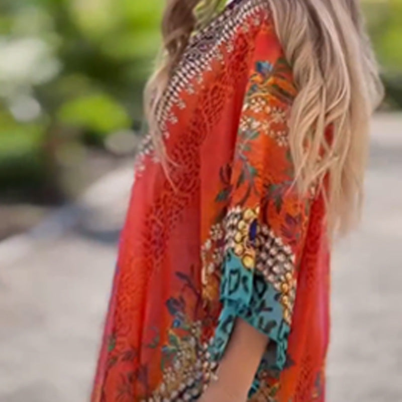 Joleena | Vestido Mini Asimétrico Estampado Cuello V