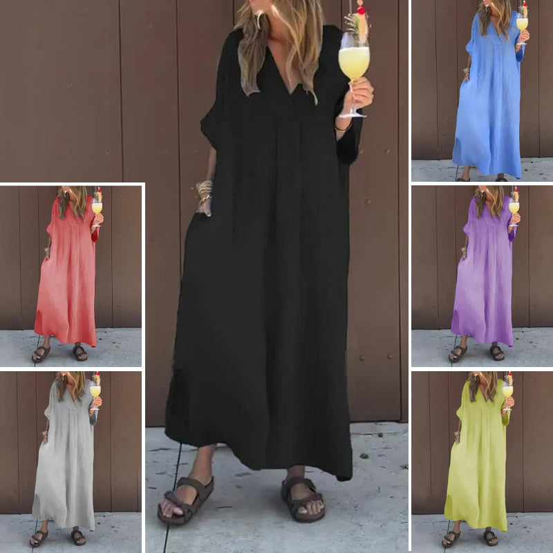 Arantxa | Vestido Largo de Corte Holgado Con Cuello en V