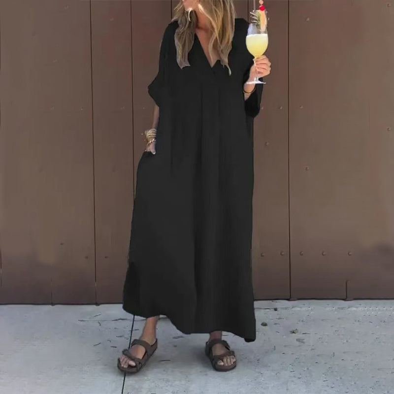 Arantxa | Vestido Largo de Corte Holgado Con Cuello en V