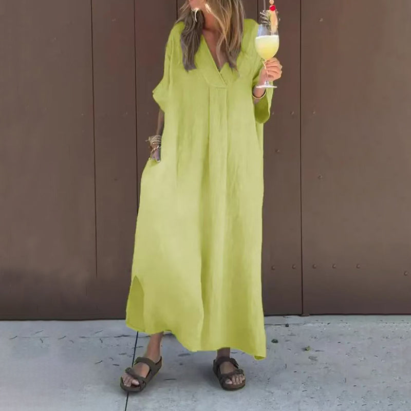 Arantxa | Vestido Largo de Corte Holgado Con Cuello en V