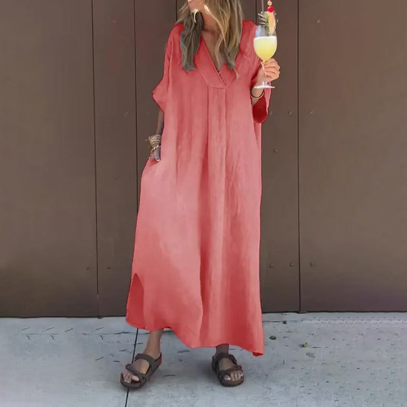 Arantxa | Vestido Largo de Corte Holgado Con Cuello en V