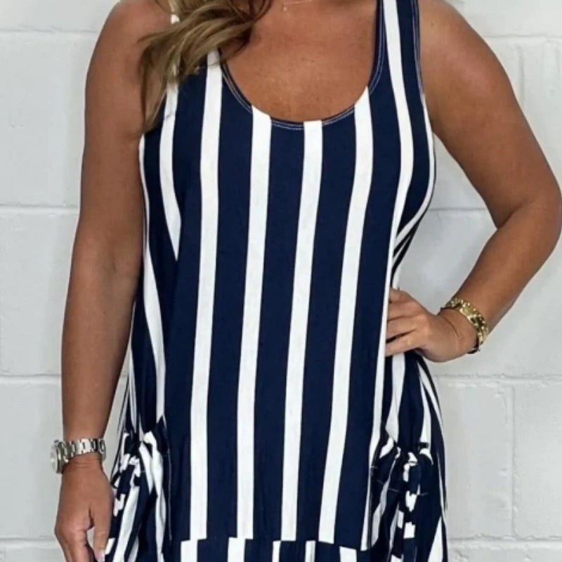 Loosey | Vestido Largo Sin Mangas de Rayas con Bolsillos