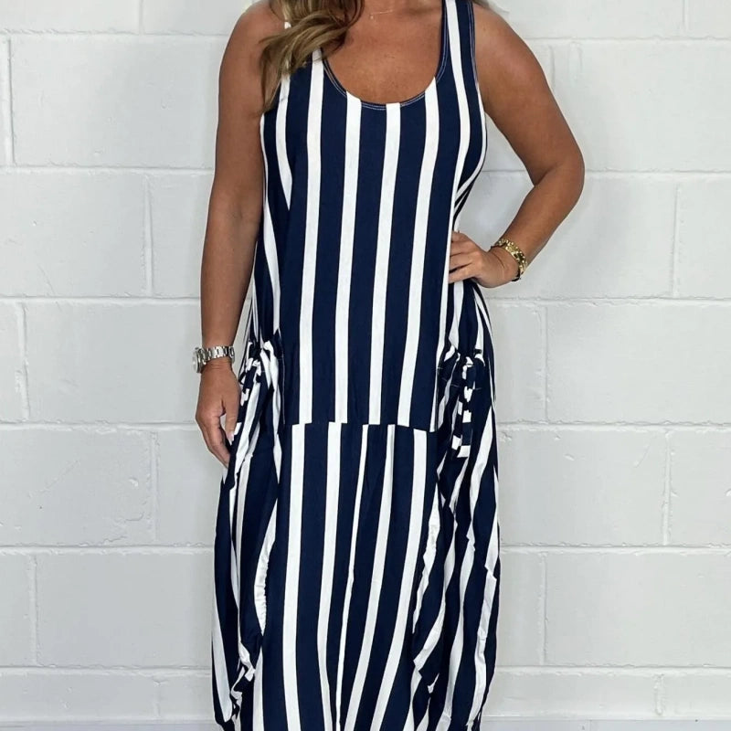 Loosey | Vestido Largo Sin Mangas de Rayas con Bolsillos