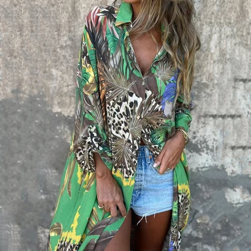 Roelie | Vestido Largo Con Estampado Tropical Y Animales, Con Cierre De Botones en La Parte Delantera