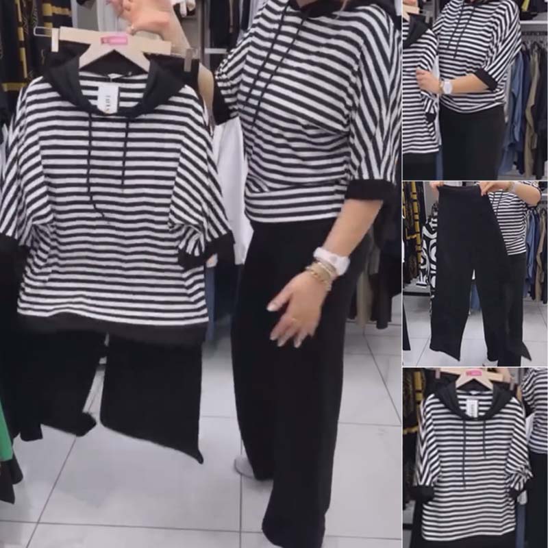 Dwiska | Sudadera con Capucha de Manga corta a Rayas