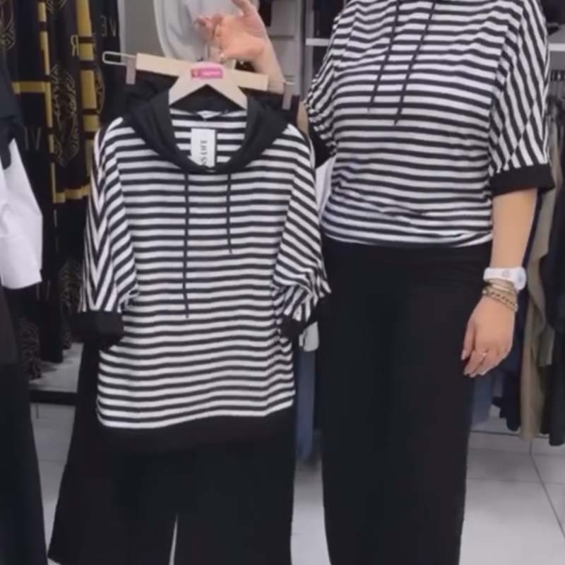Dwiska | Sudadera con Capucha de Manga corta a Rayas