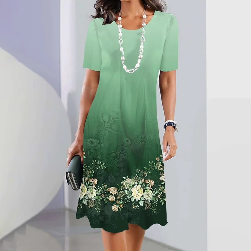Ursulla - Vestido Midi de Cuello Redondo Con Estampado Floral