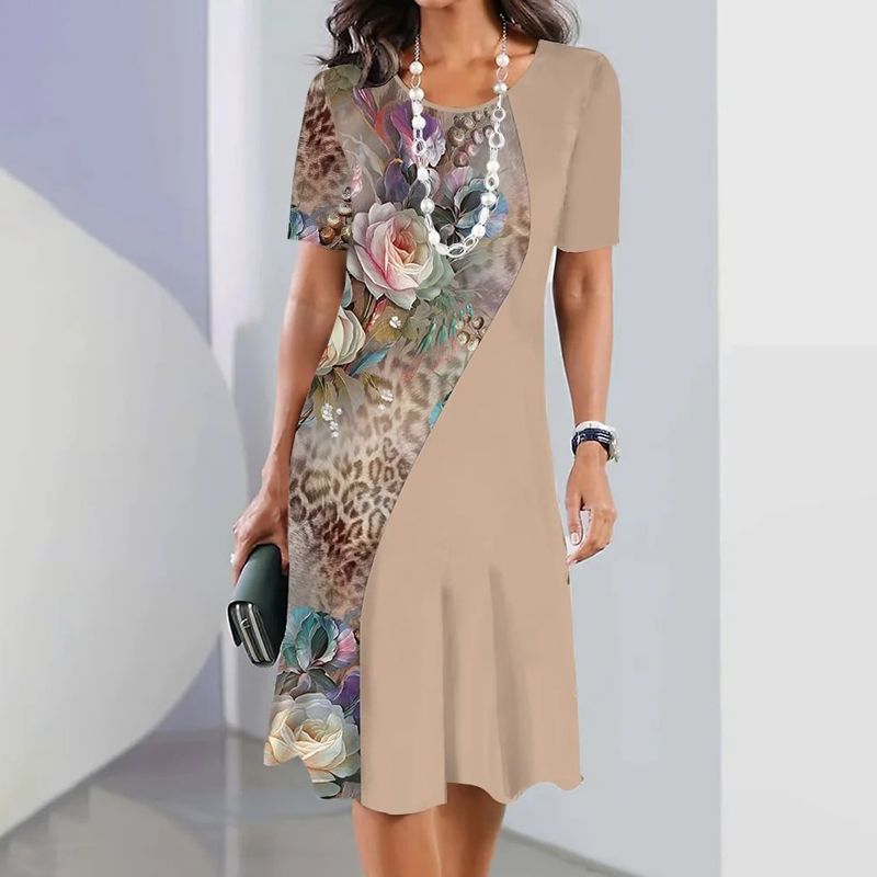 Ursulla - Vestido Midi de Cuello Redondo Con Estampado Floral