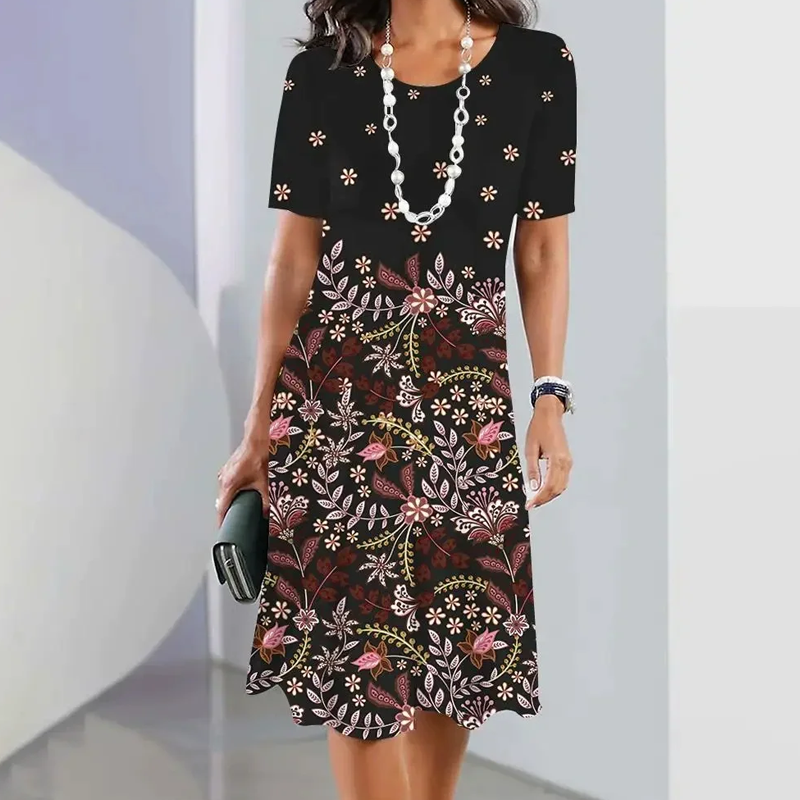 Ursulla - Vestido Midi de Cuello Redondo Con Estampado Floral