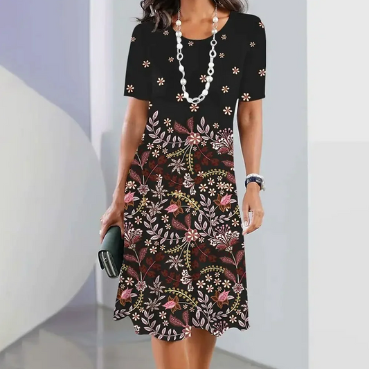 Ursulla - Vestido Midi de Cuello Redondo Con Estampado Floral