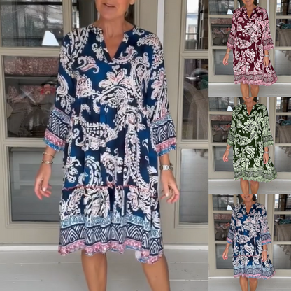 Viloura | Vestido Midi Con Cuello en V y Estampado Floral