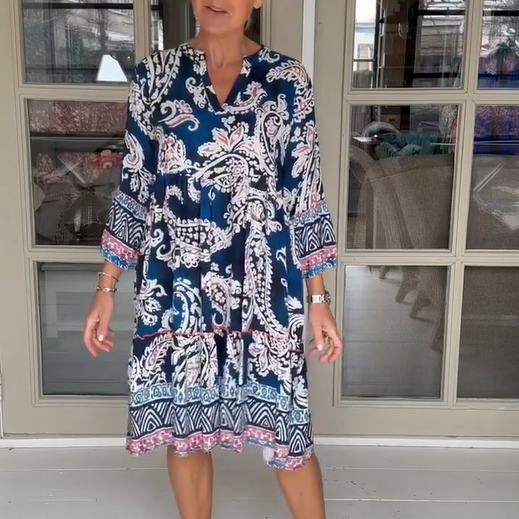Viloura | Vestido Midi Con Cuello en V y Estampado Floral